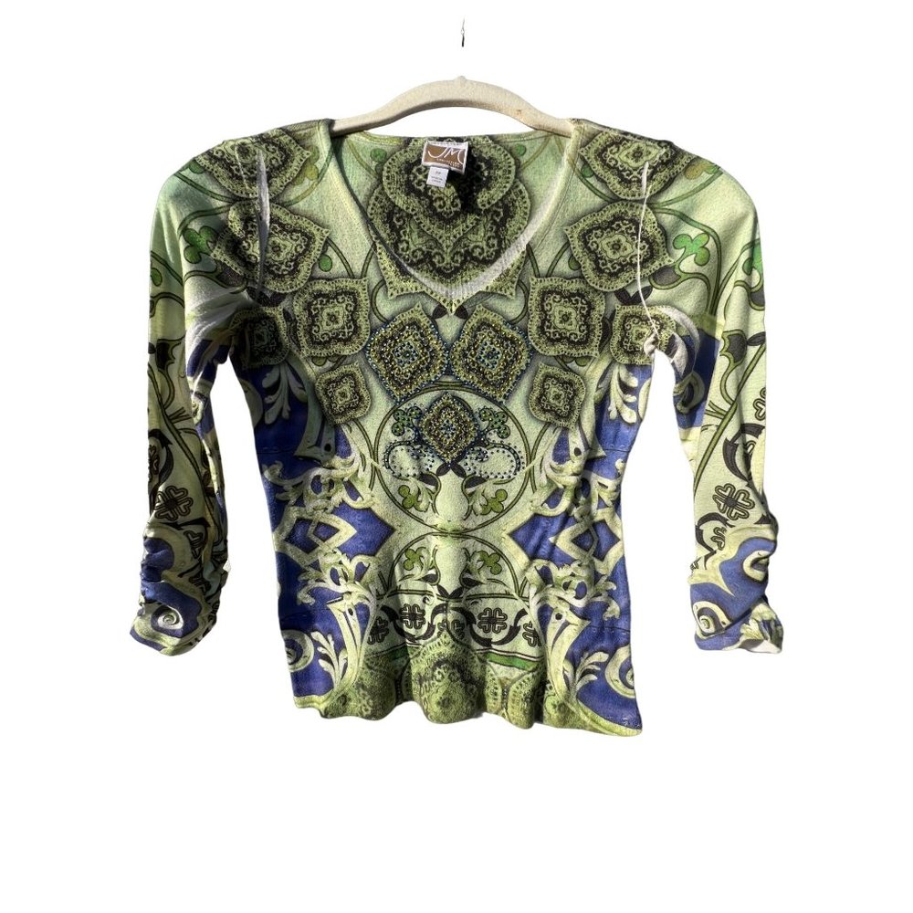 JM collection petite women’s pull over jersey Size PP V-neck, three-quarter slee